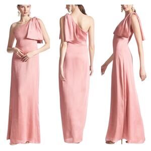 Sachin & Babi NWT Chelsea Rouge One Shoulder Bow Gown Size 10 Pink Georgette